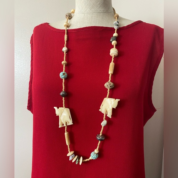Handcrafted Elephant and Bone multi stones and wood mix Necklace. - Picture 3 of 7